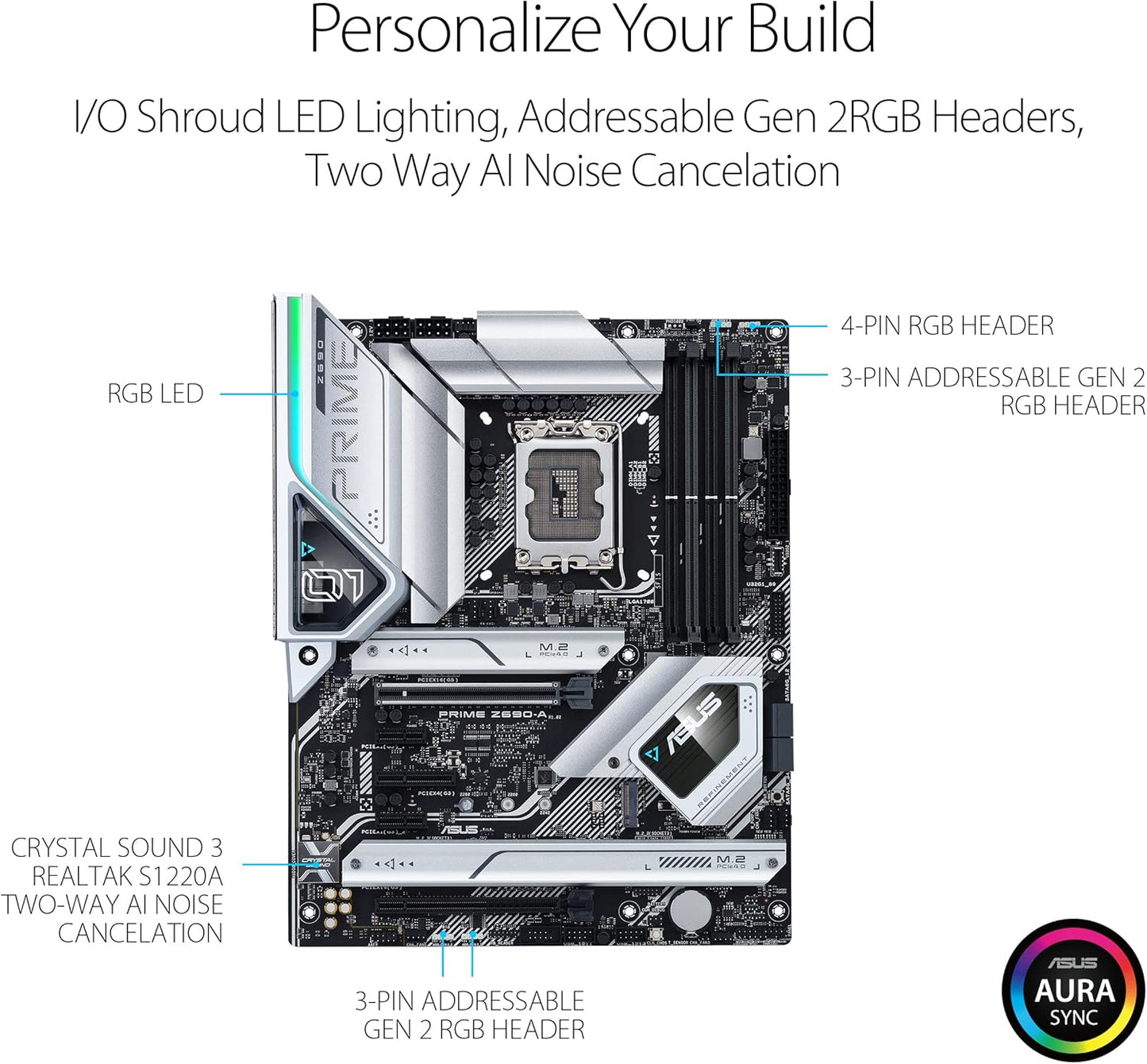 ASUS Prime Z690-A LGA 1700(Intel 12th) ATX Motherboard (16+1 DrMOS,PCIe 5.0,DDR5,4X M.2, Intel 2.5 Gb LAN,USB 3.2 Gen 2 Front Panel Type-C,Thunderbolt™ 4,Aura Sync RGB Lighting)
